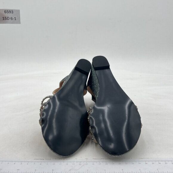 YDN Grey Wedge Glitter Open Toe Rhinestones Cross Over Straps Mid Heels Sandals - Picture 7 of 8